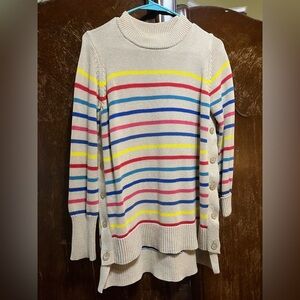 🌈 Tuckernuck Cream Rainbow Stripe Knit Sweater Side Button🌈